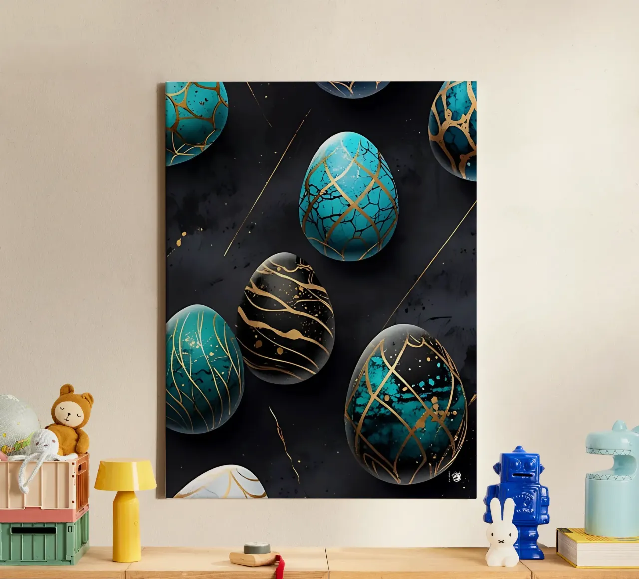 Blauw paasei canvas met Baklijst van LM2KONE