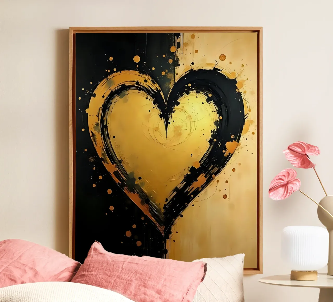 cuore_nero_oro_3 tela con Cornice a cassetta da Pink- und LoveArt by LK