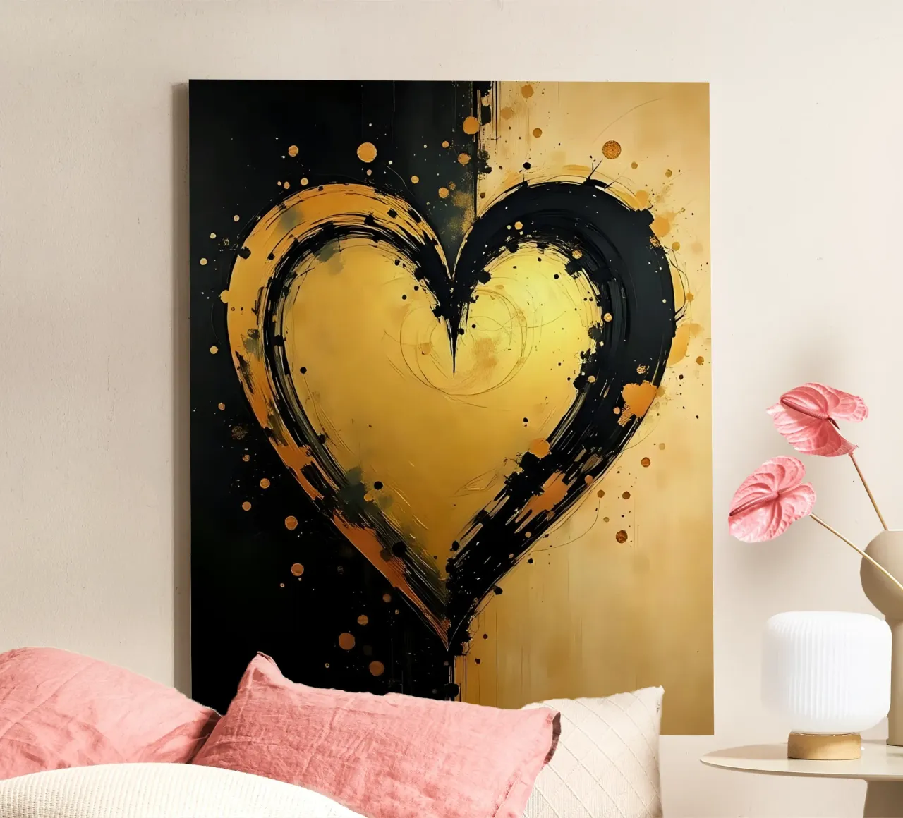cuore_nero_oro_3 tela con Cornice a cassetta da Pink- und LoveArt by LK