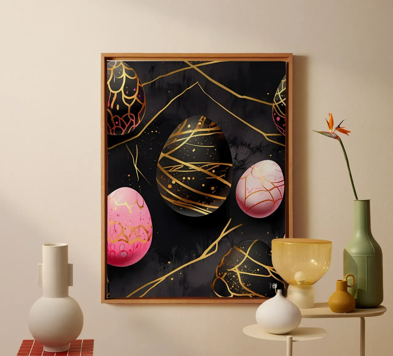 Paasei Goudroze canvas met Baklijst van LM2KONE