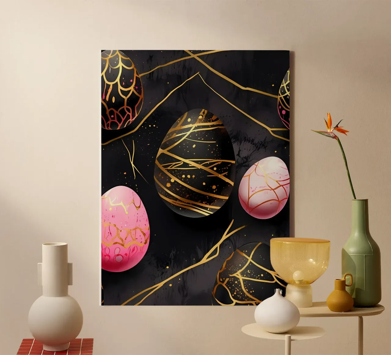 Paasei Goudroze canvas met Baklijst van LM2KONE
