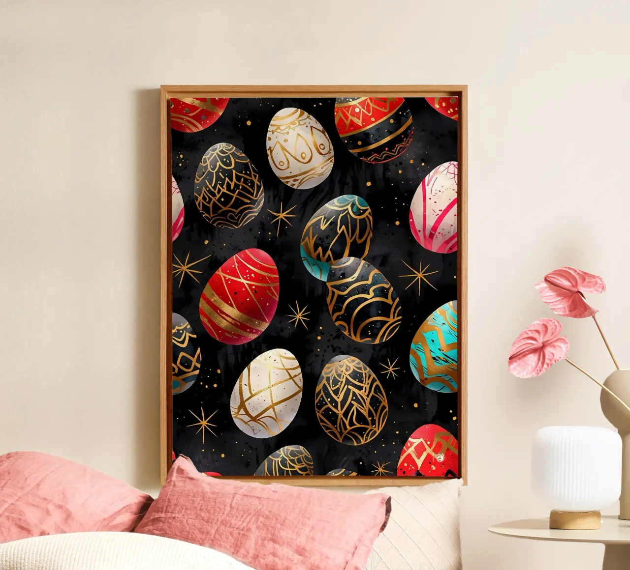 Uovo di Pasqua dorato e colorato tela con Cornice a cassetta da LM2KONE