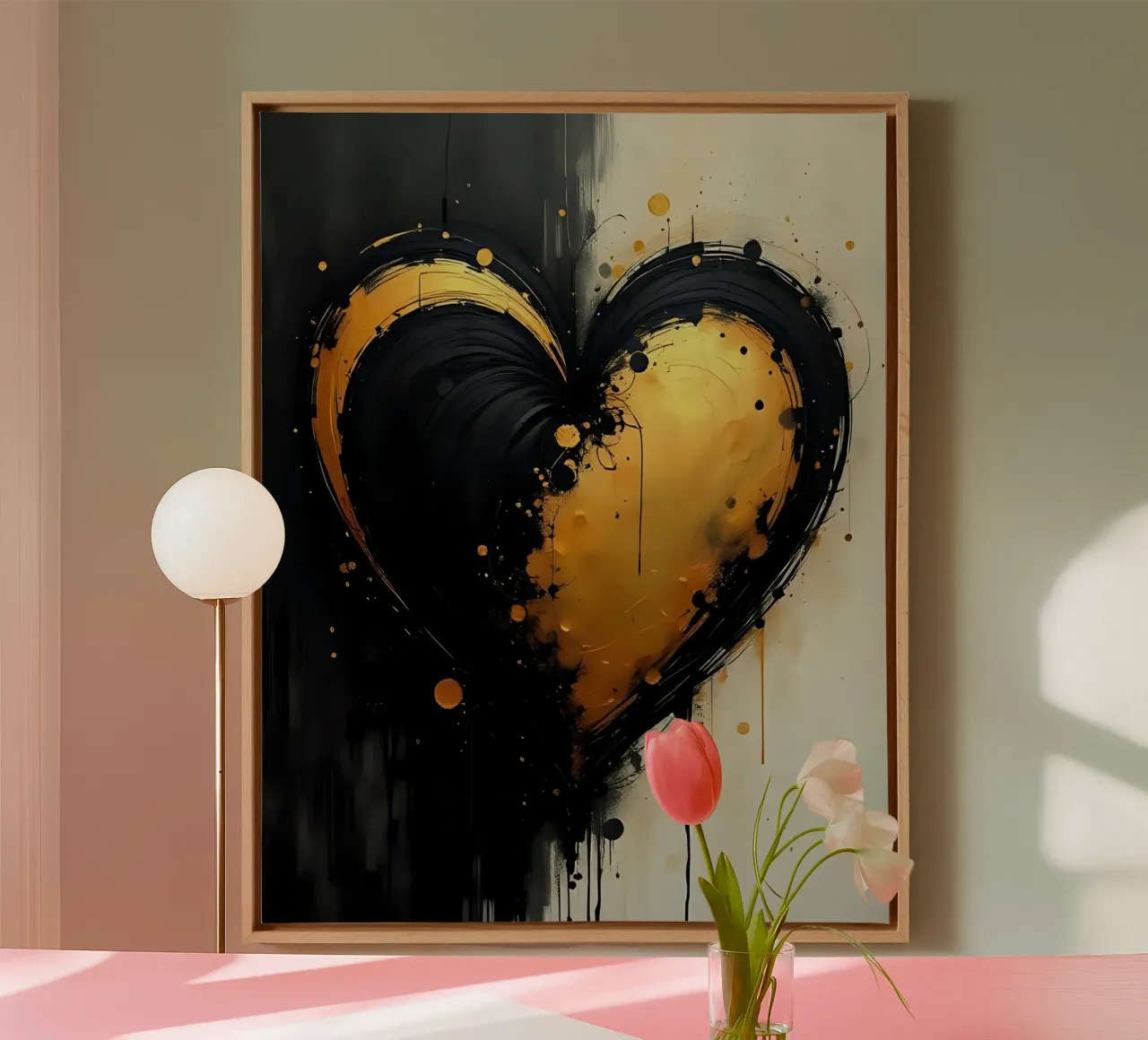 cuore_nero_oro_5 tela con Cornice a cassetta da Pink- und LoveArt by LK