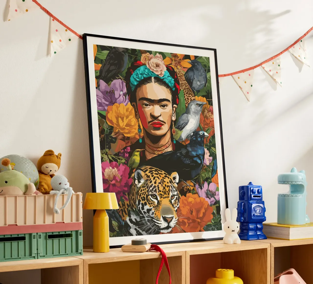 Frida with flowers and animals poster da edsonramosart