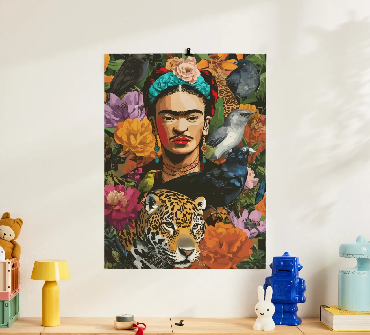 Frida with flowers and animals poster da edsonramosart