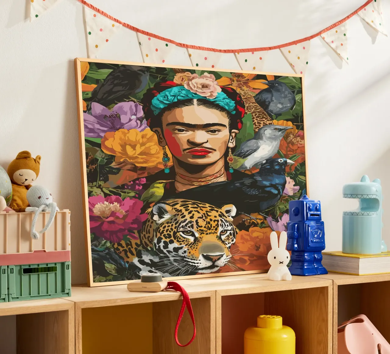 Frida with flowers and animals poster da edsonramosart