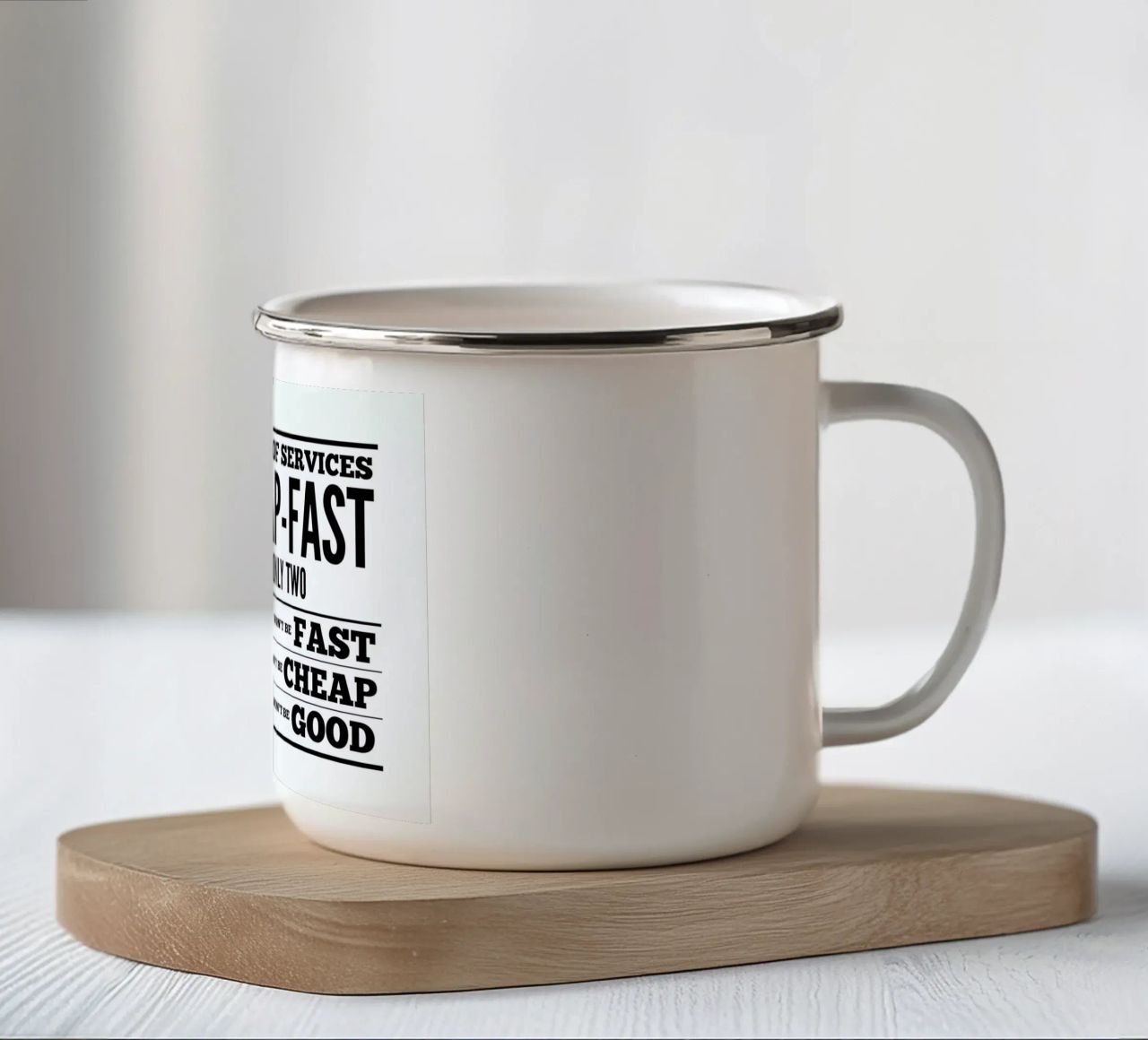 Good Cheap Fast tazza in smalto da Mr Cup