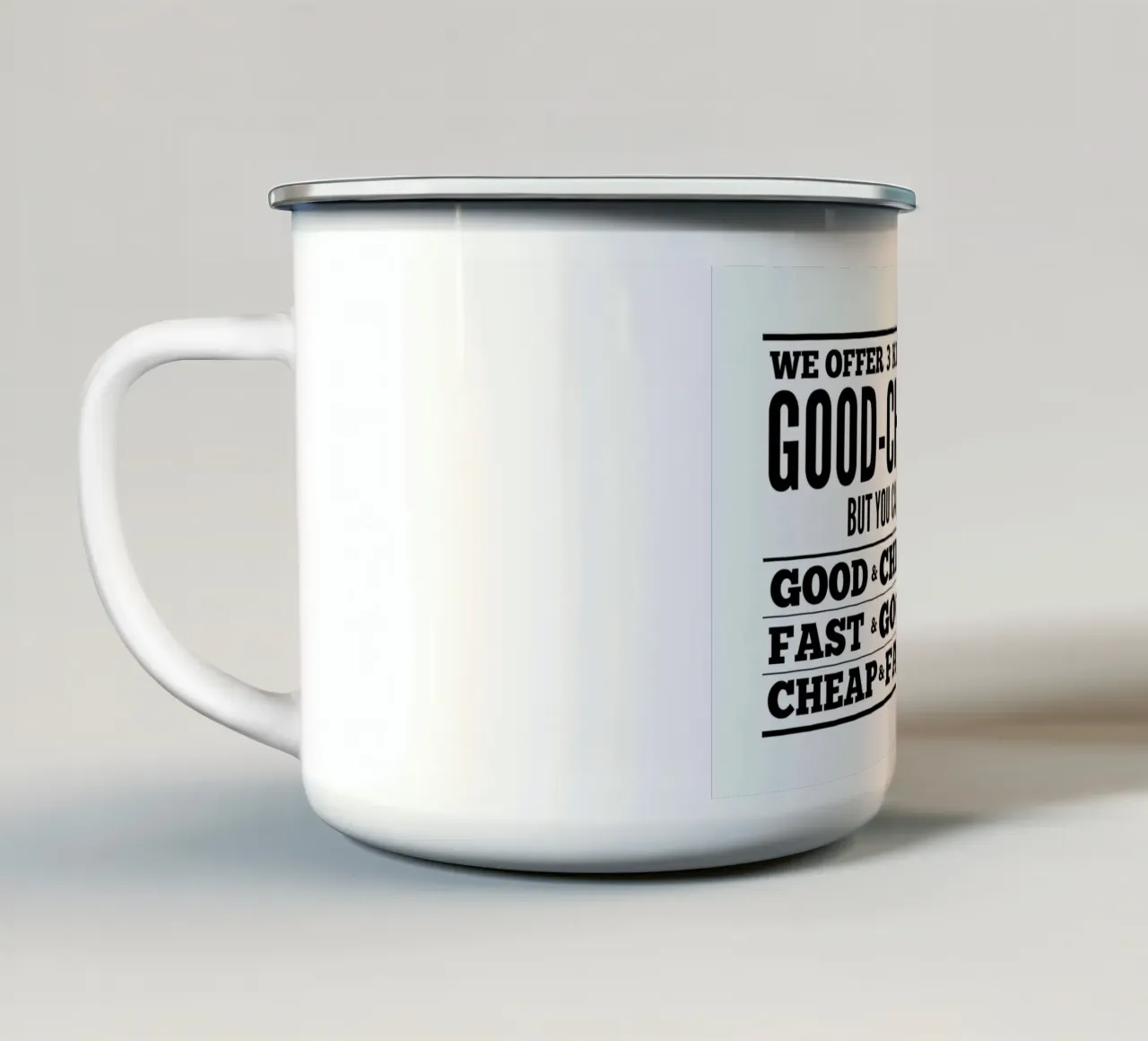 Good Cheap Fast taza de esmalte de Mr Cup