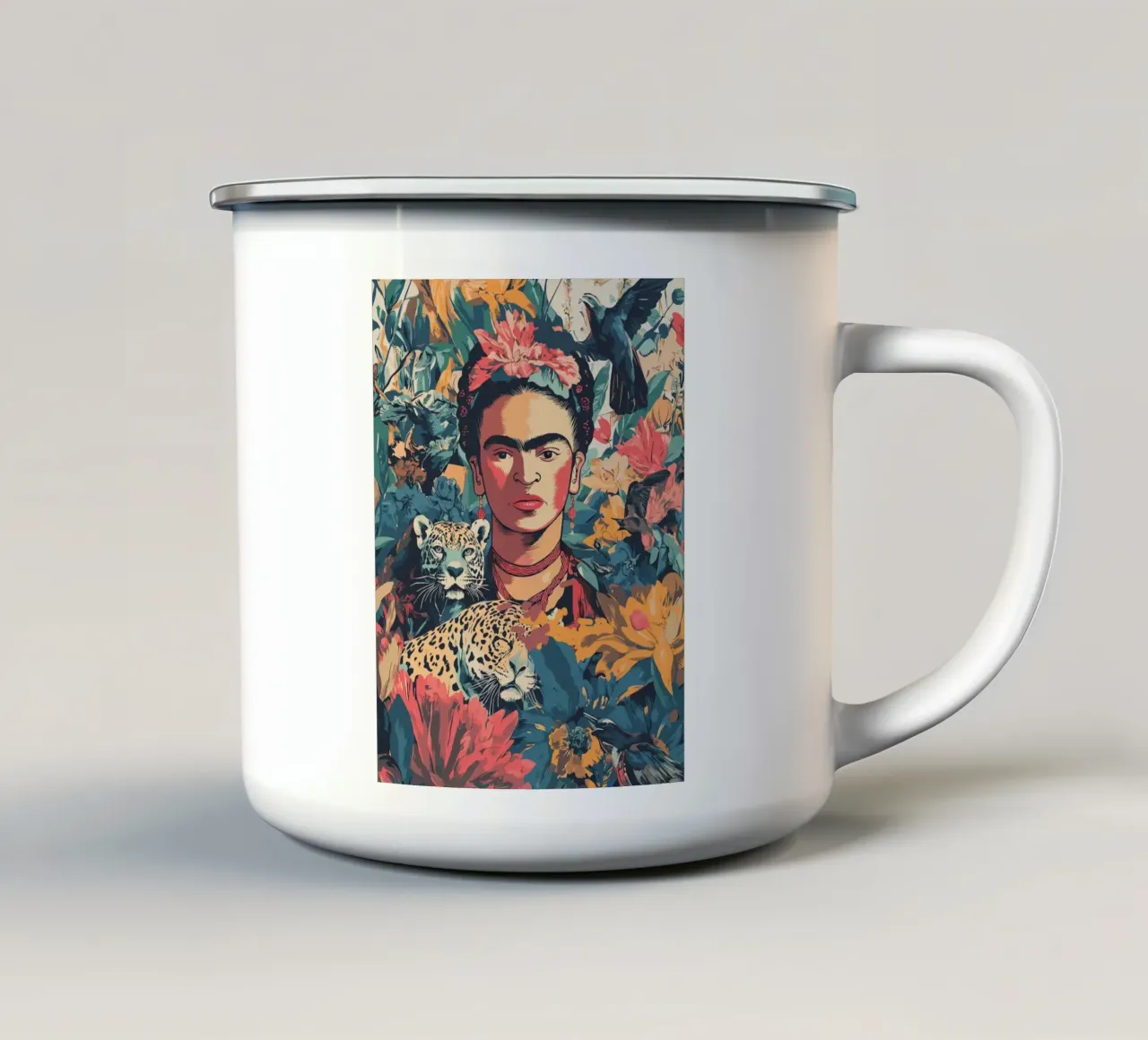 Frida flower-adorned tazza in smalto da LisaArtes