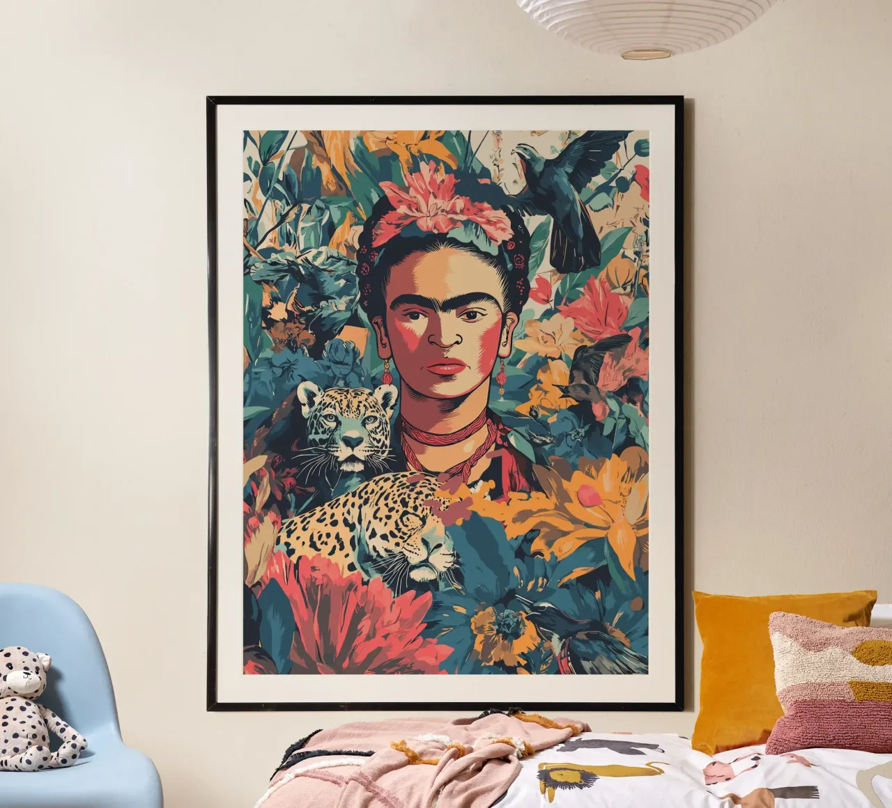 Frida flower-adorned poster con telaio in legno da LisaArtes