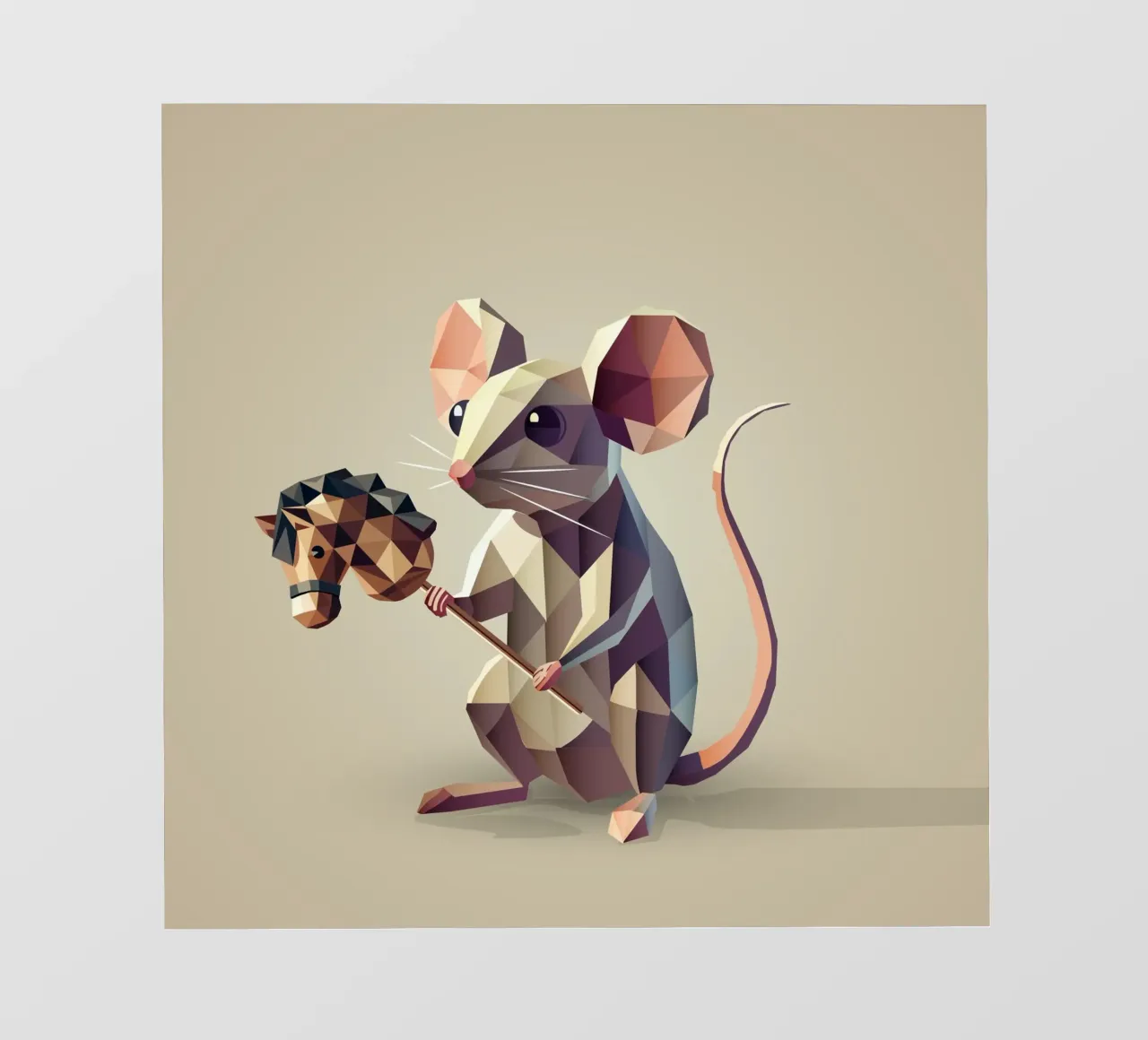 Playful mouse with hobbyhorse in polygon style pvc cover by namosh