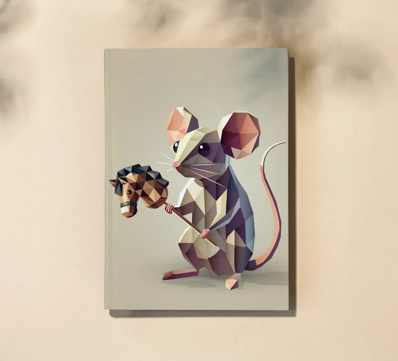 Playful mouse with hobbyhorse in polygon style notebook by namosh