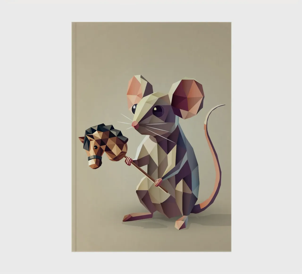 Playful mouse with hobbyhorse in polygon style notebook by namosh