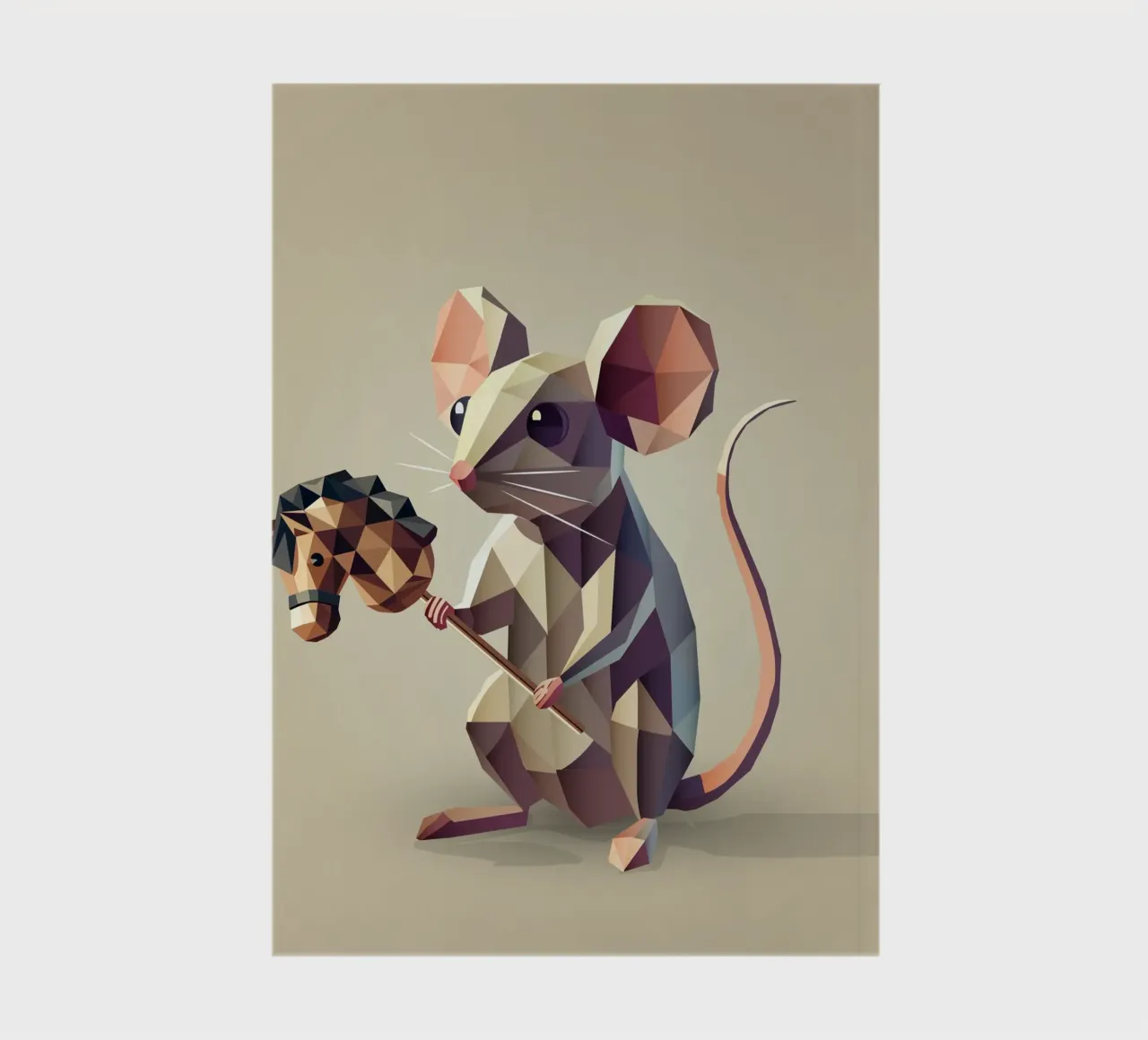 Playful mouse with hobbyhorse in polygon style notebook by namosh