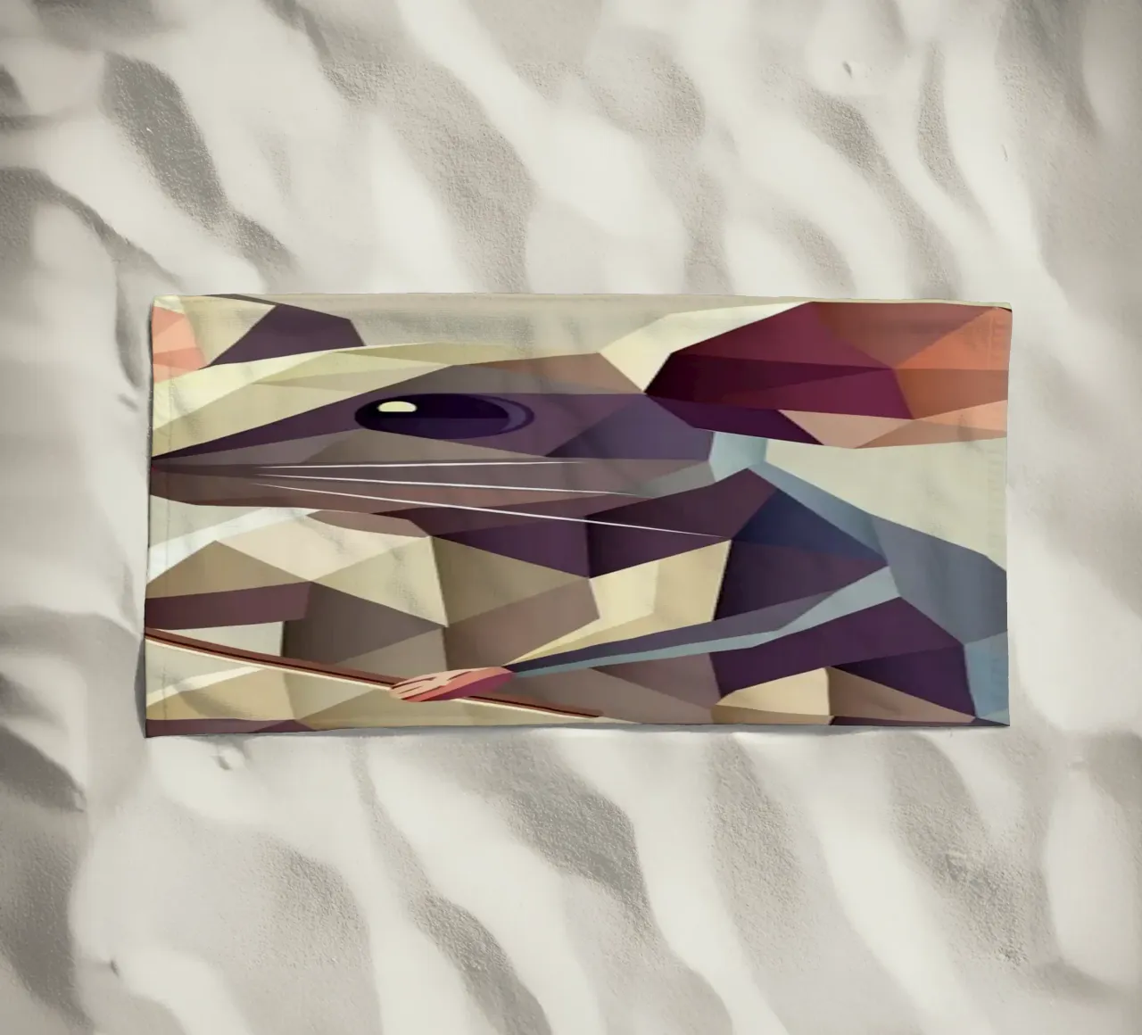 Playful mouse with hobbyhorse in polygon style beach towel by namosh