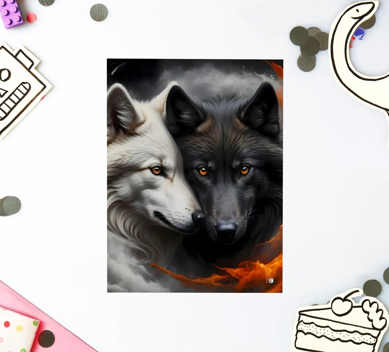 Chef-d'œuvre ying yang Loup vigoureux autocollant de LM2KONE
