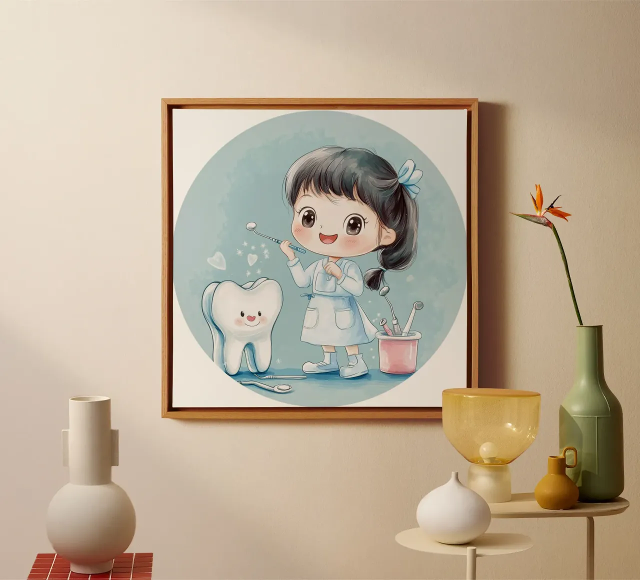 Piccolo dentista rotondo tela con Cornice a cassetta da Synthaira