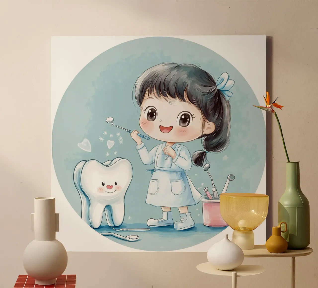 Piccolo dentista rotondo tela con Cornice a cassetta da Synthaira