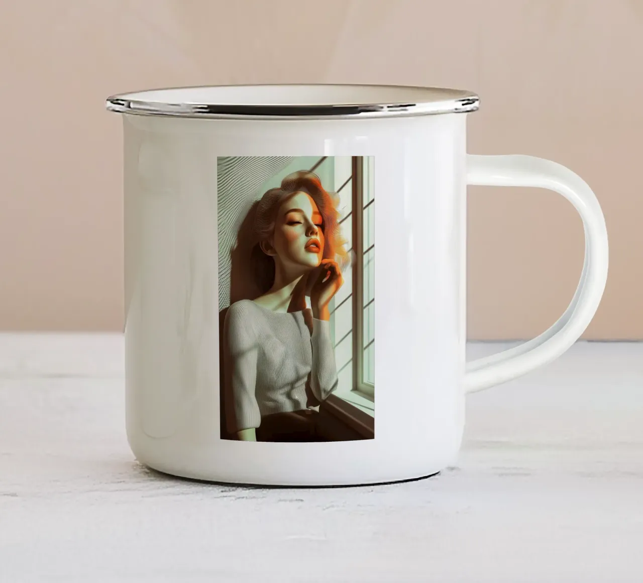 Woman at the window tazza in smalto da Synthaira