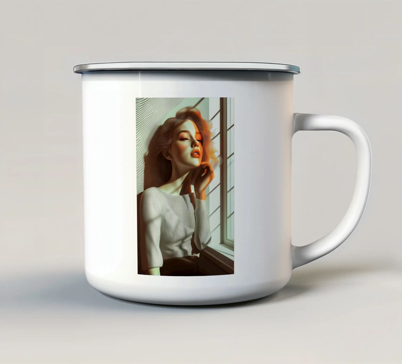 Woman at the window tazza in smalto da Synthaira