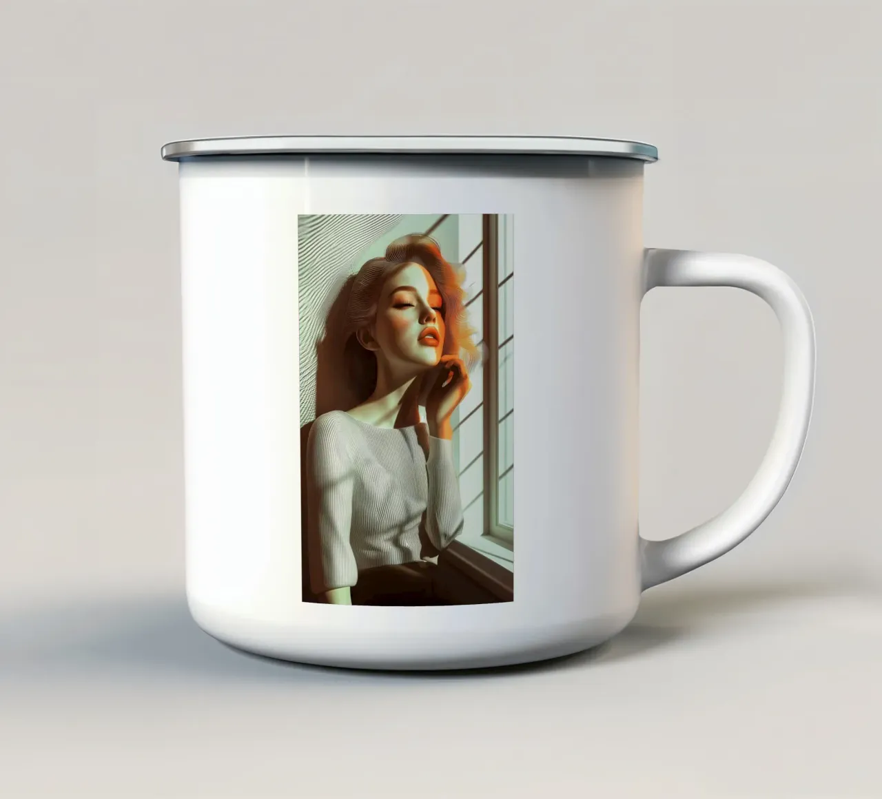 Woman at the window tazza in smalto da Synthaira