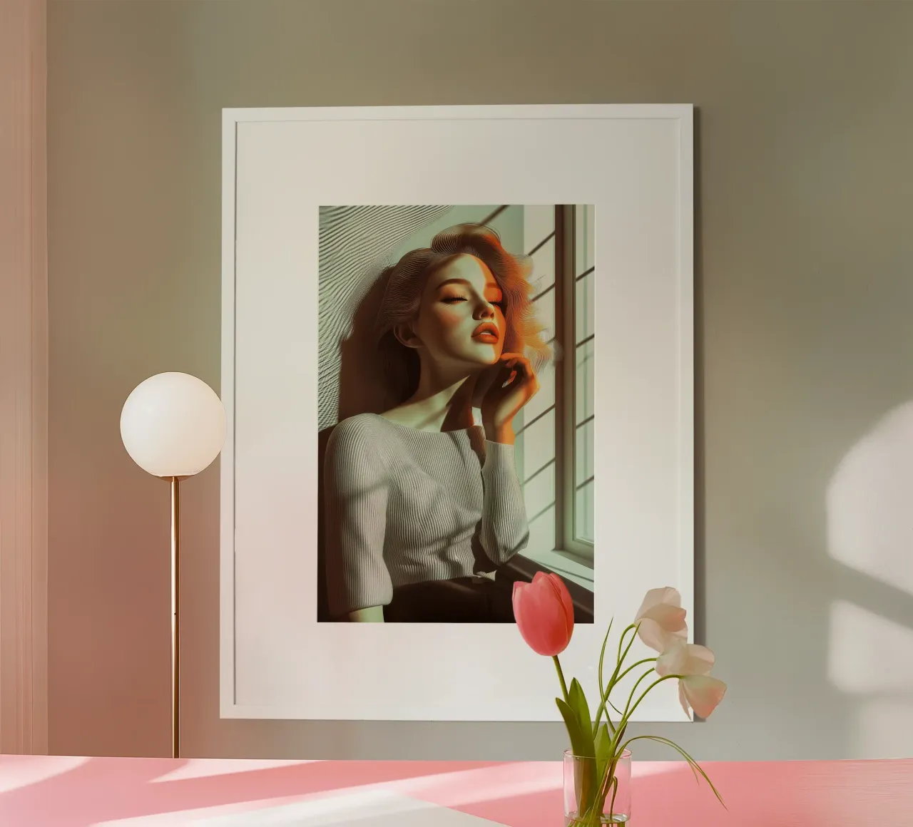 Woman at the window poster con telaio in alluminio da Synthaira