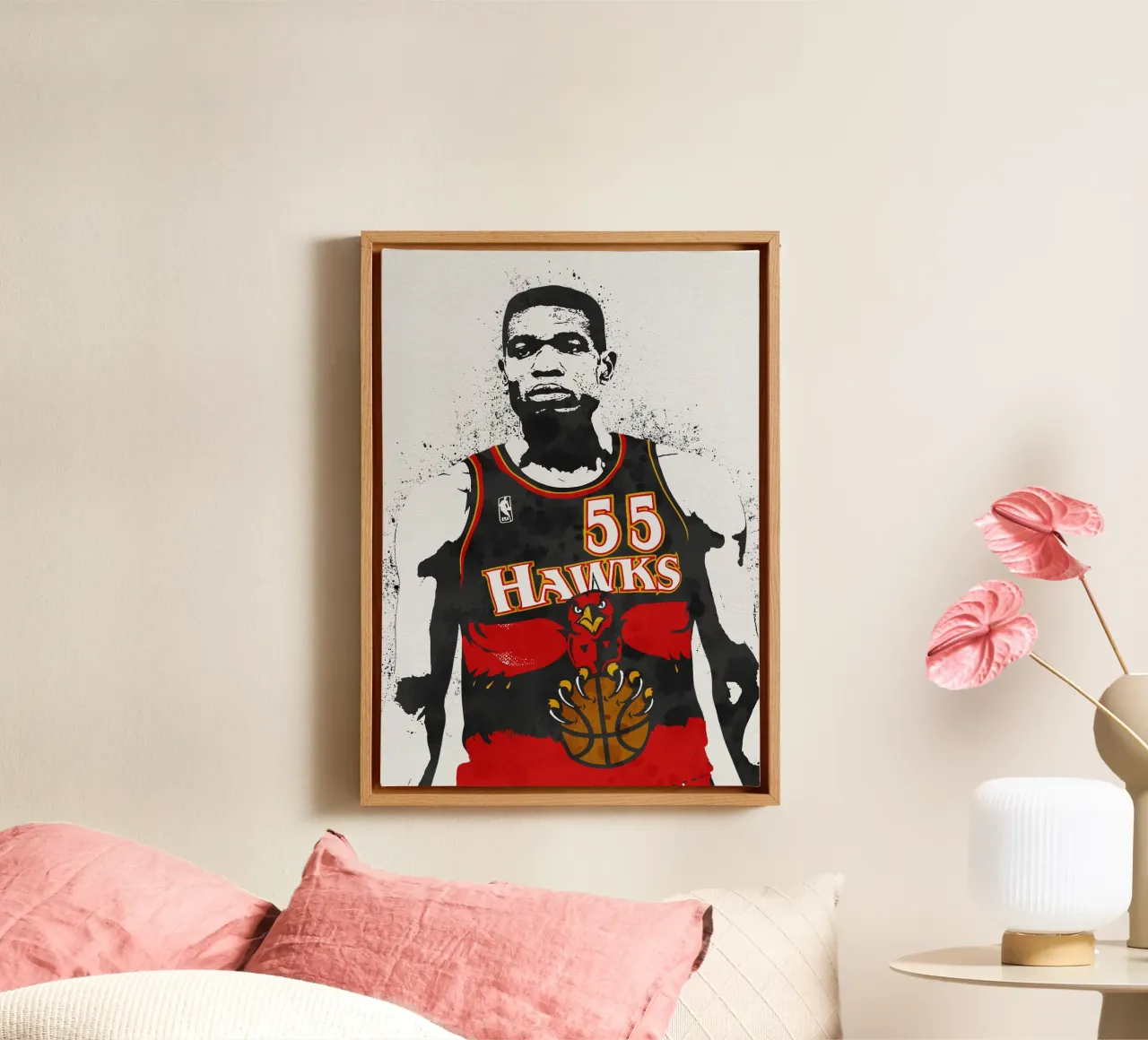 Dikembe Mutombo  Atlanta Hawks tela con Cornice a cassetta da tenten