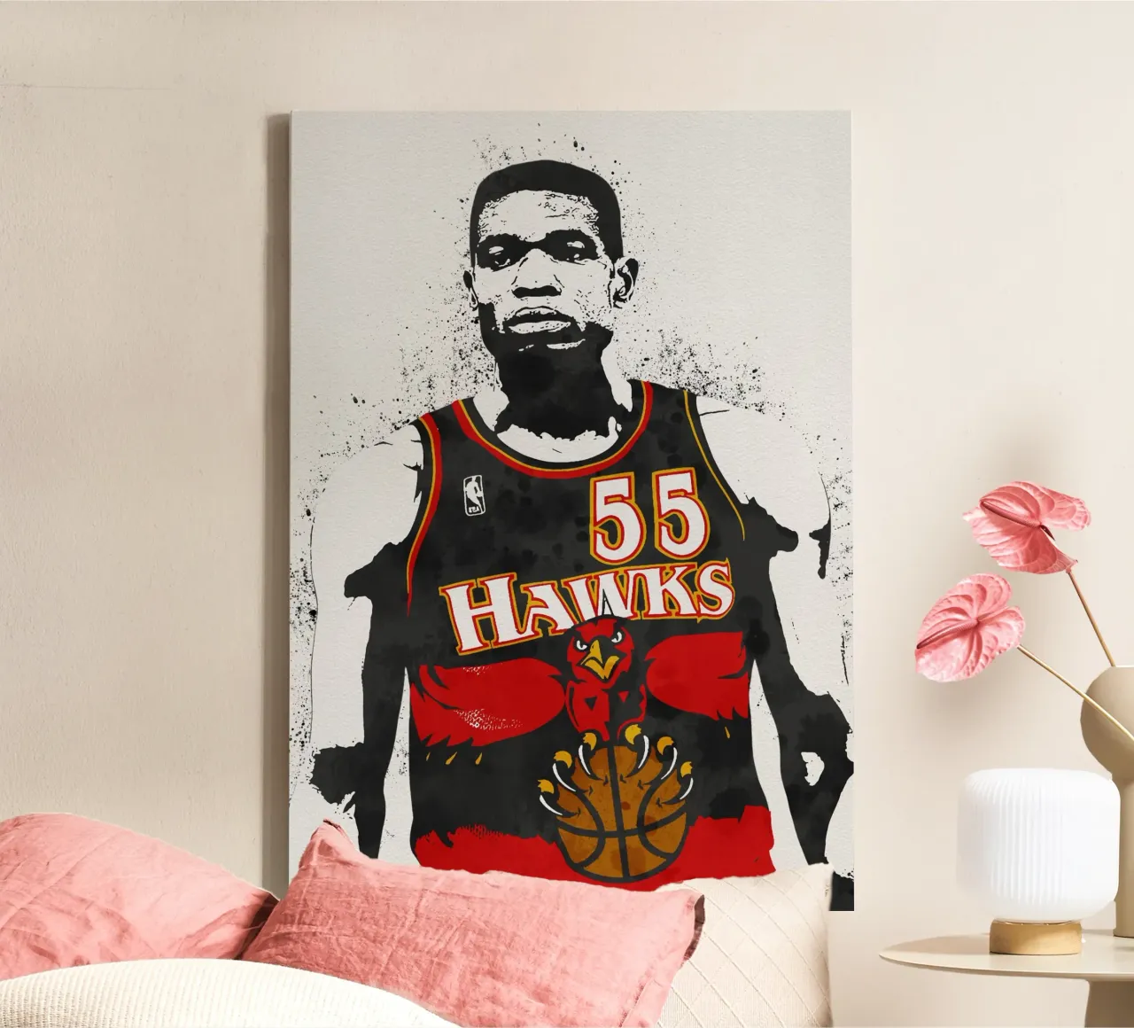Dikembe Mutombo  Atlanta Hawks tela con Cornice a cassetta da tenten