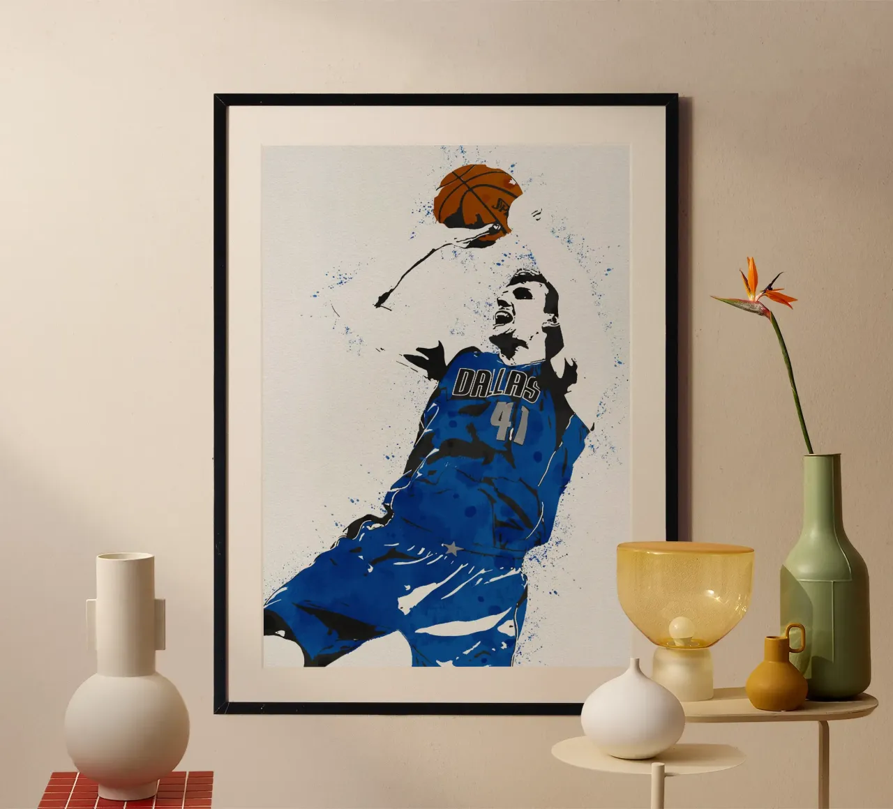 Dirk Nowitzki Dallas Mavericks poster con telaio in legno da tenten