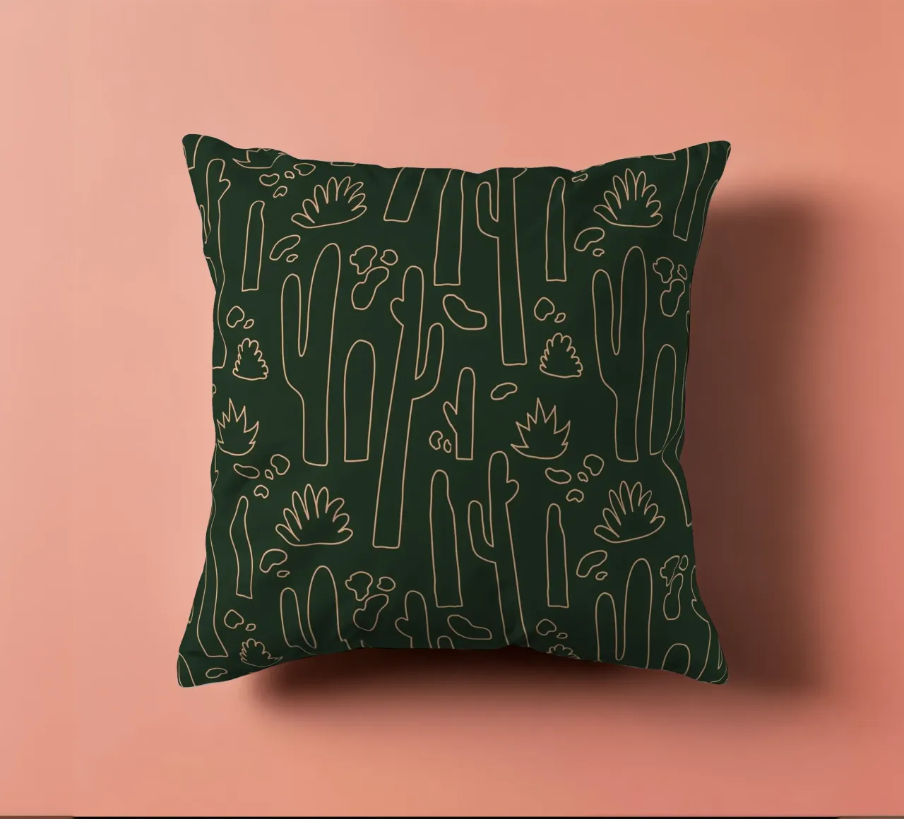 Kaktus Line-Art Muster – Minimalistisches Wüsten-Design cuscino da DrawAndWander