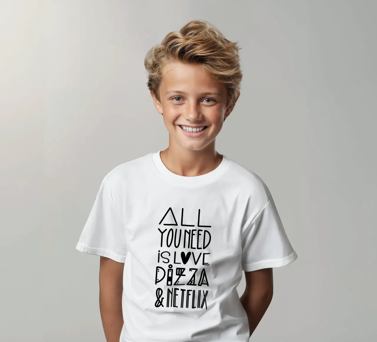 All you need is pizza und netflix kids t-shirt by LIMITED EDITION LETTERS