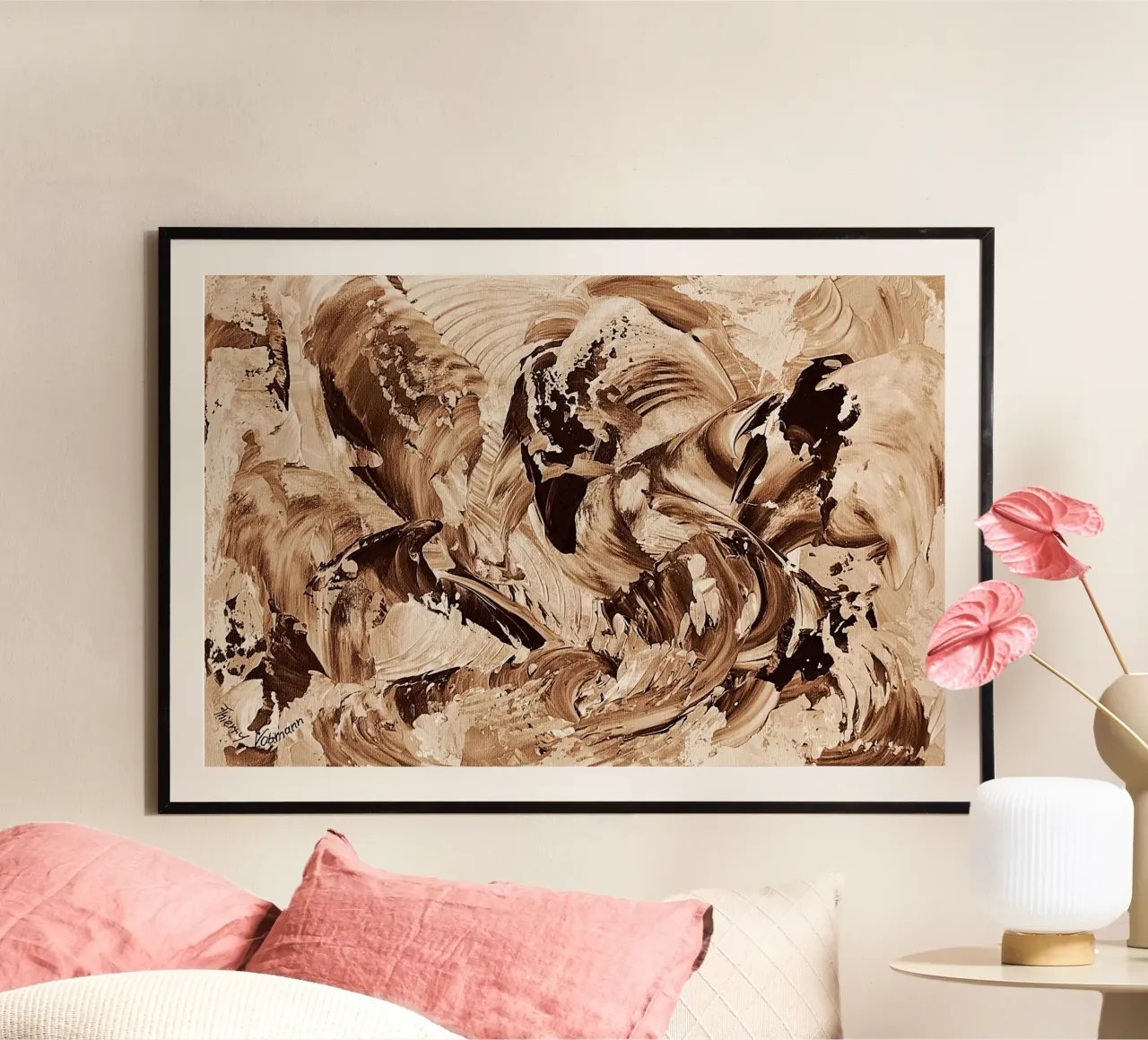 SEPIA 40 poster con telaio in alluminio da Thierry Vobmann Abstract painting
