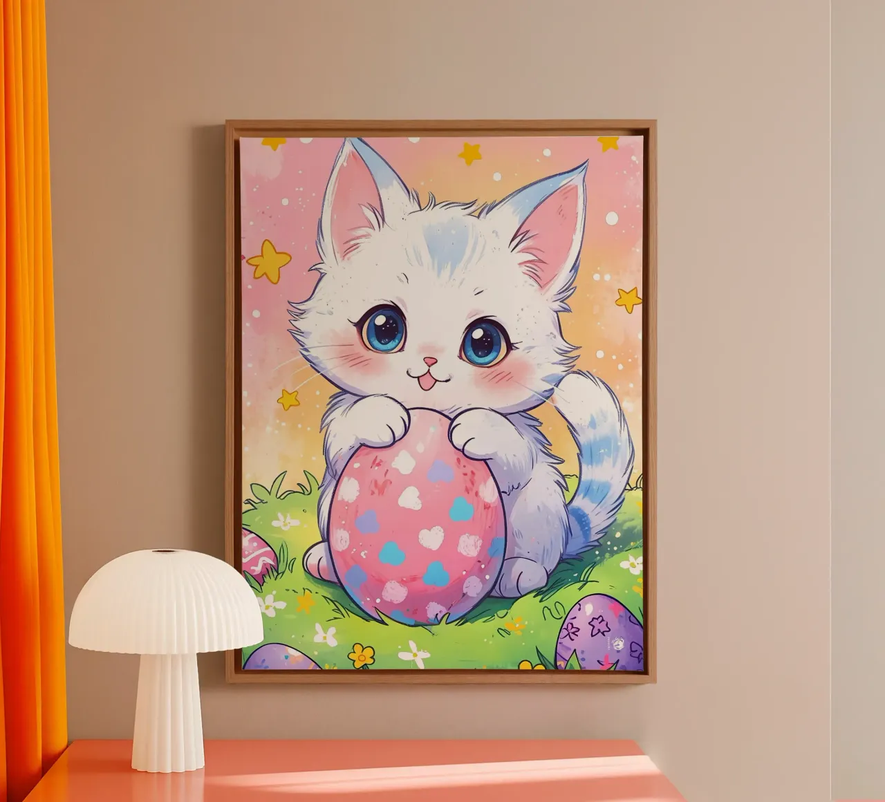 Easter Egg Cat Cute canvas with Floater frame by LM2KONE