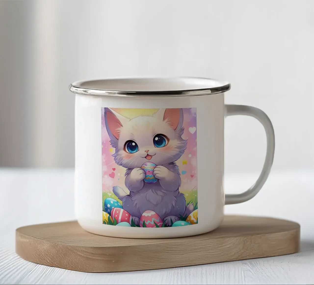 Uovo di Pasqua di un piccolo gatto tazza in smalto da LM2KONE