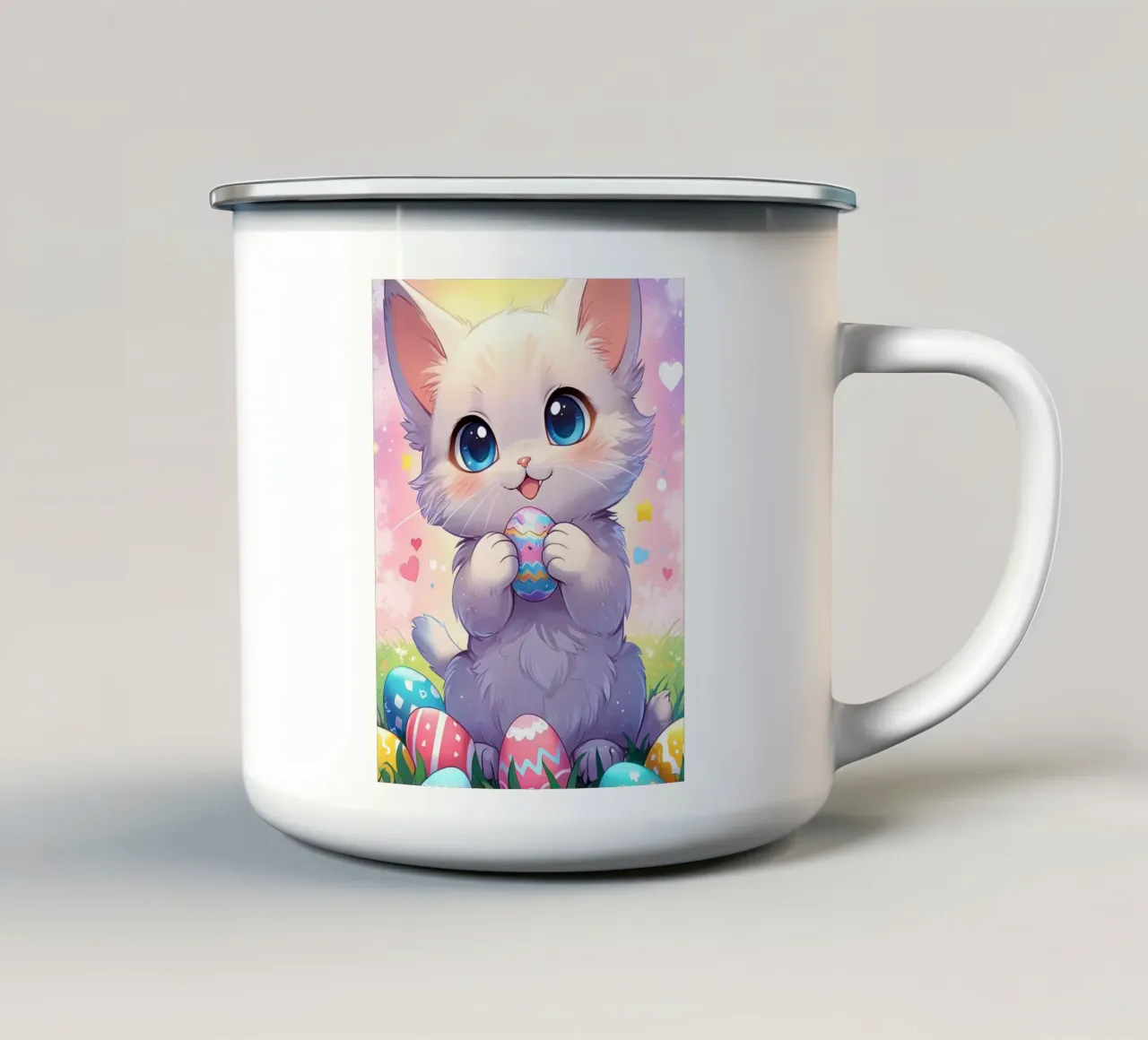 Uovo di Pasqua di un piccolo gatto tazza in smalto da LM2KONE