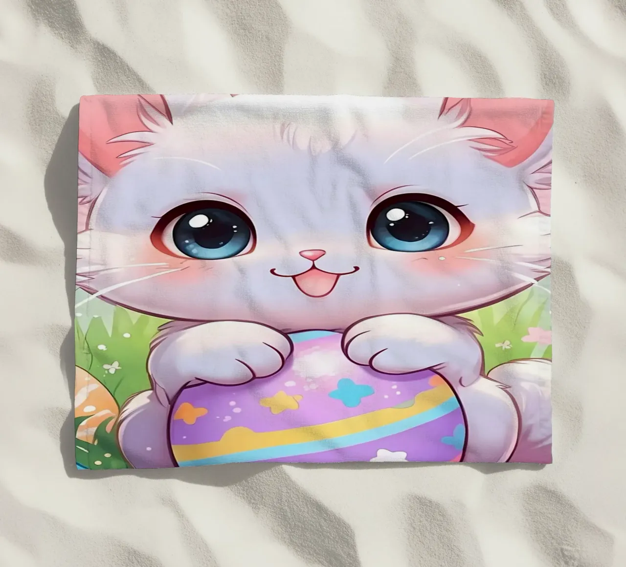 Uovo di Pasqua gatto multicolore telo mare da LM2Kone