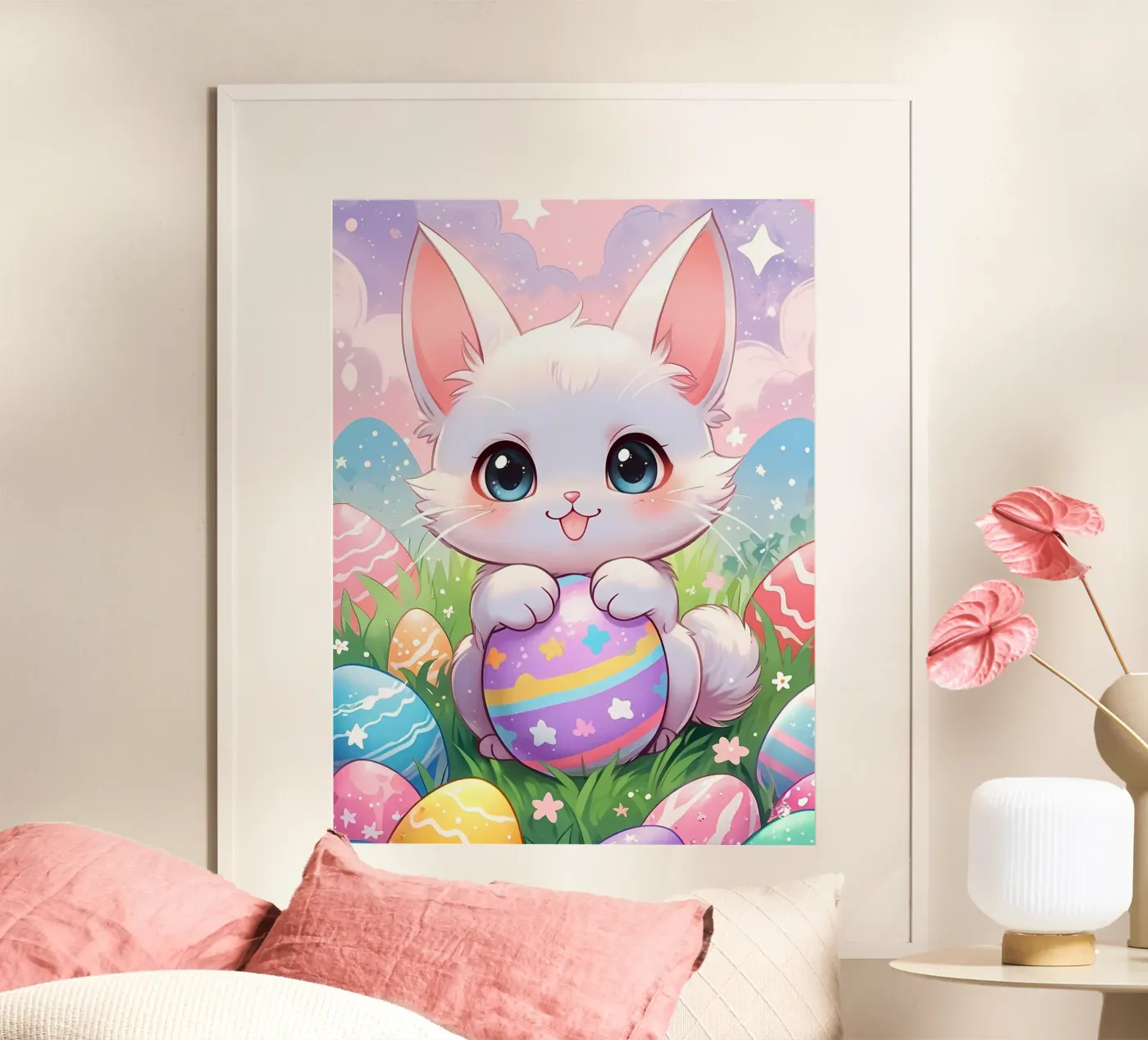 Easter Egg cat multicolors poster van LM2Kone