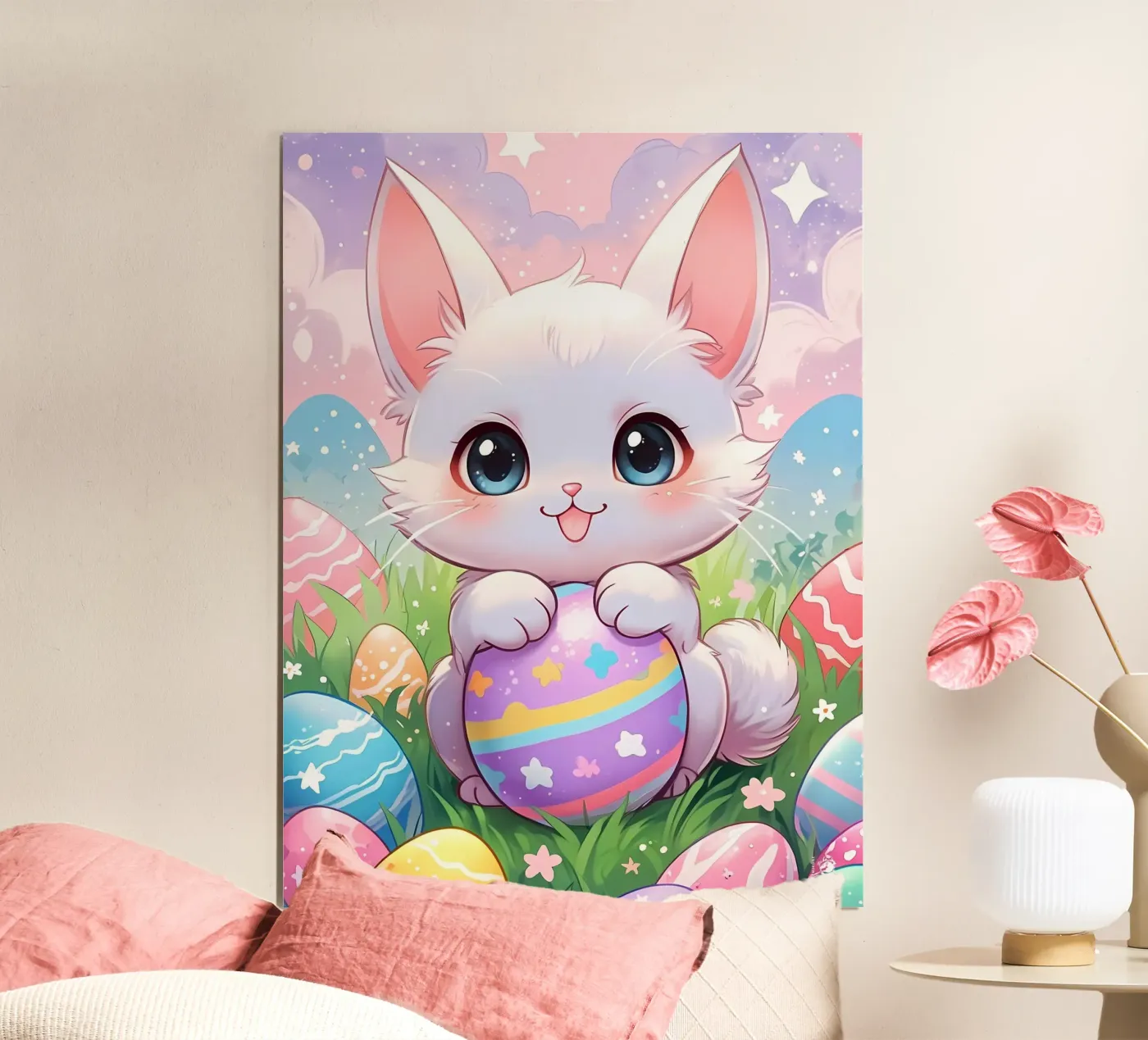 Easter Egg cat multicolors poster van LM2Kone