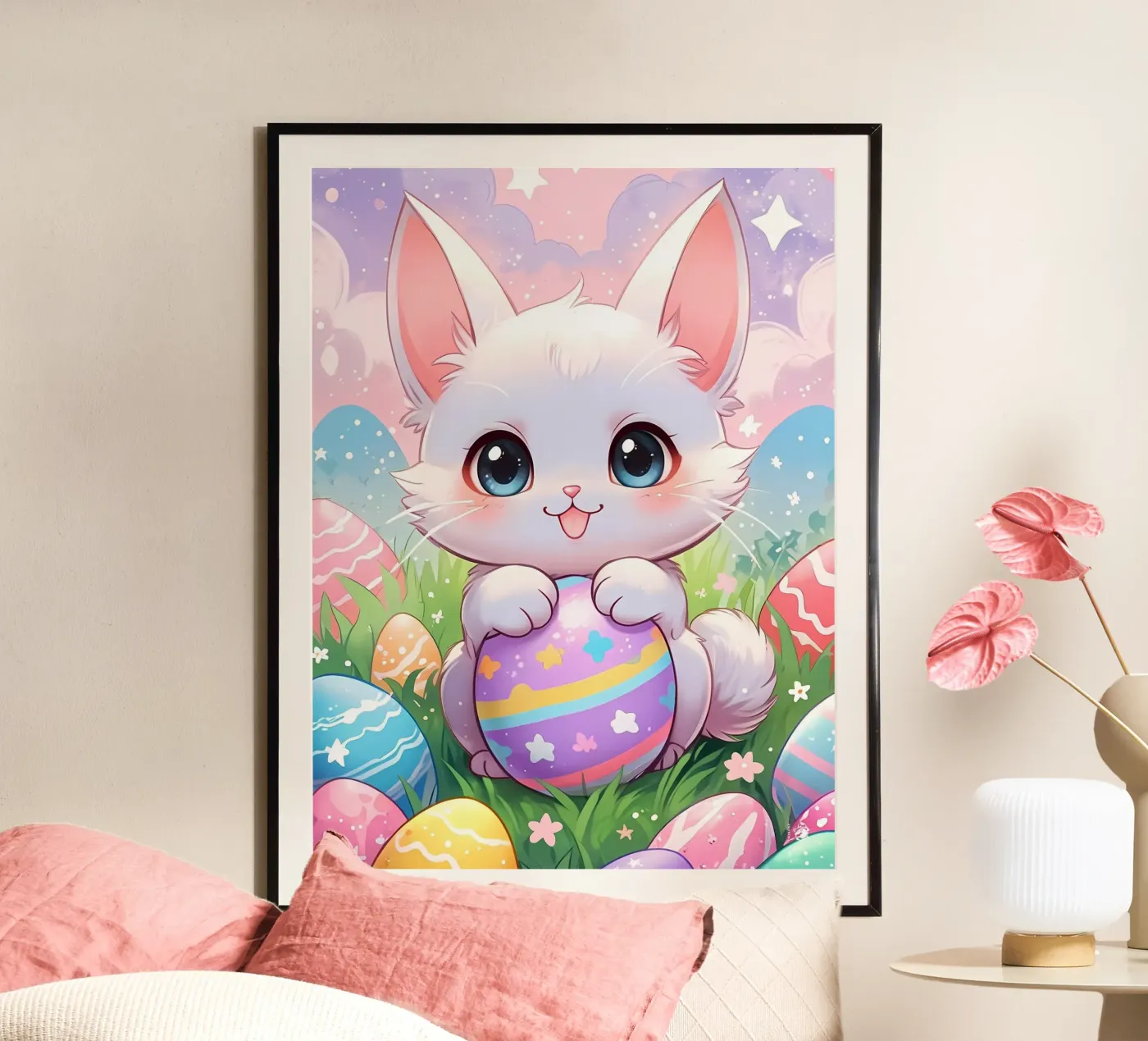 Easter Egg cat multicolors poster van LM2Kone