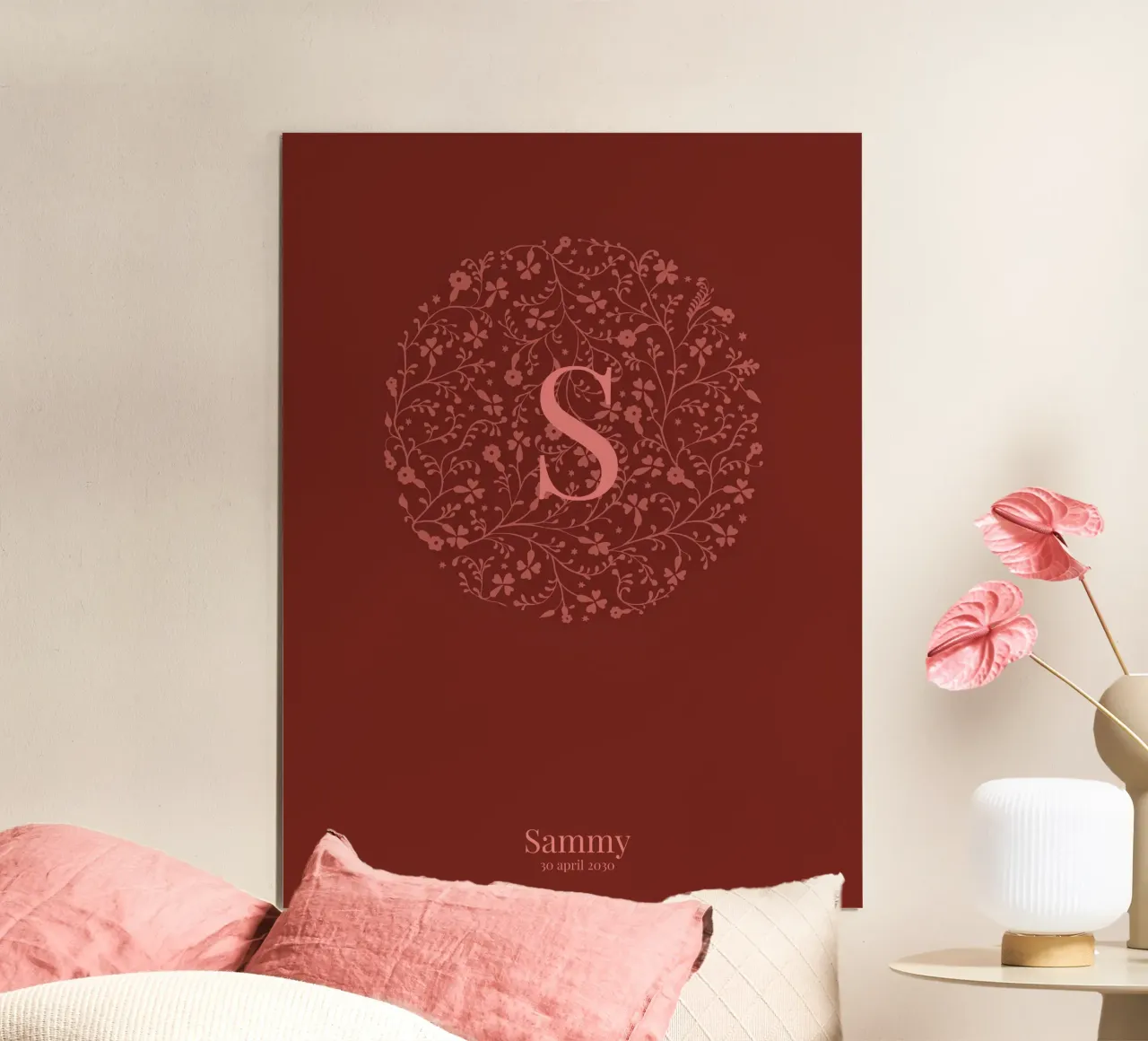 poster di nascita con cerchio di fiori, nome e data poster da ALLÉE DE PAPIER