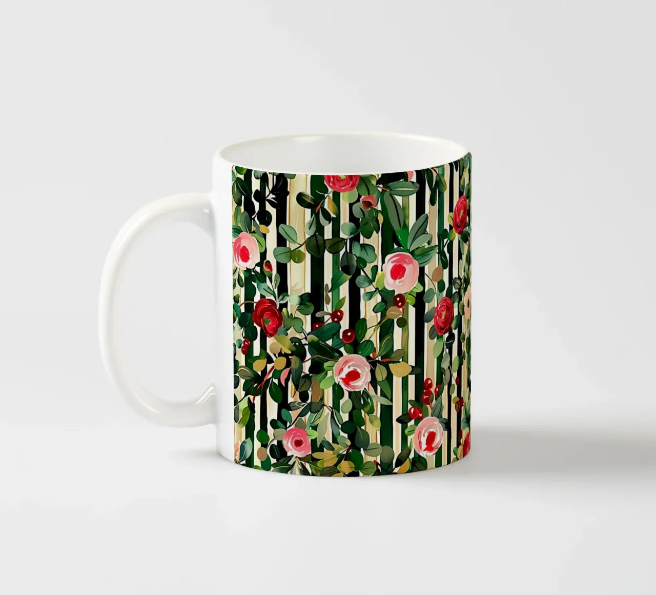 Green and Red Florals tazza in ceramica da Sunflower Soul Studio