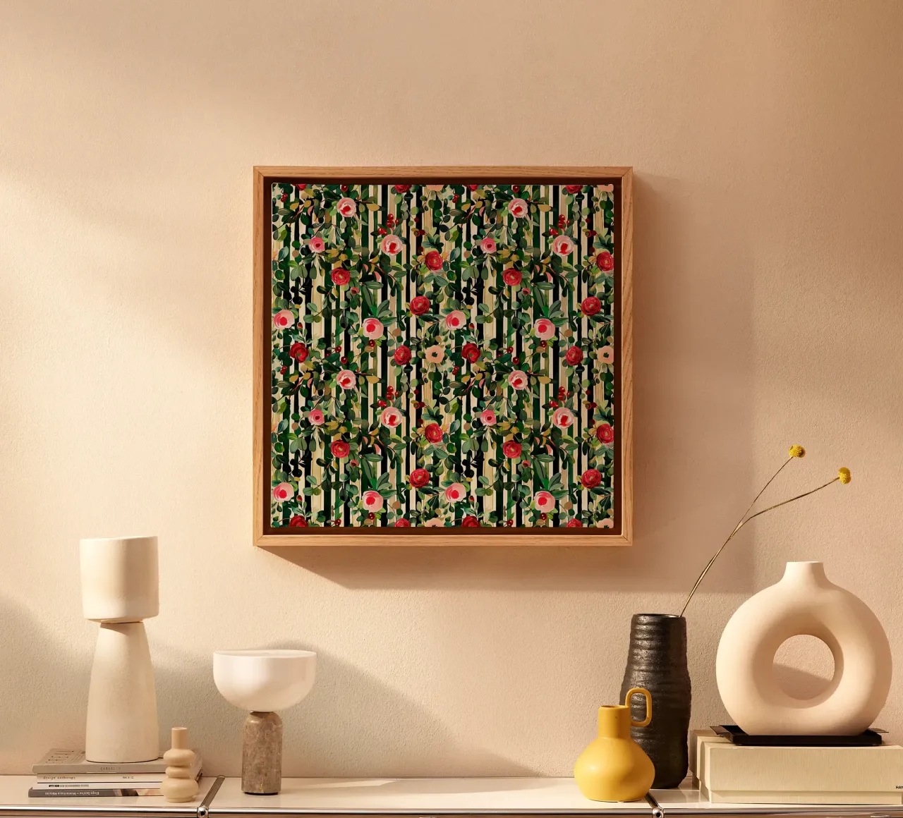 Green and Red Florals tela con Cornice a cassetta da Sunflower Soul Studio