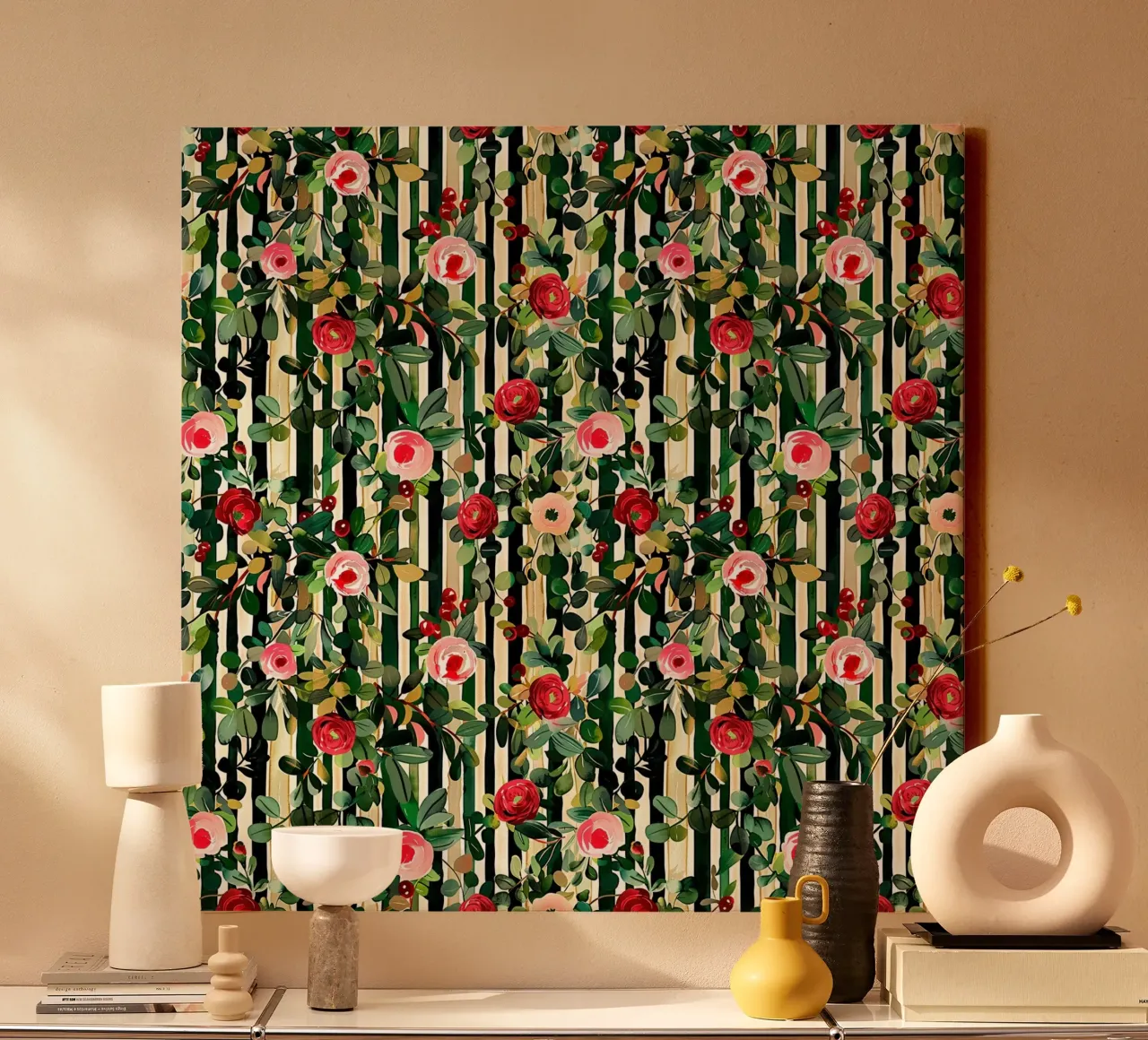 Green and Red Florals tela con Cornice a cassetta da Sunflower Soul Studio