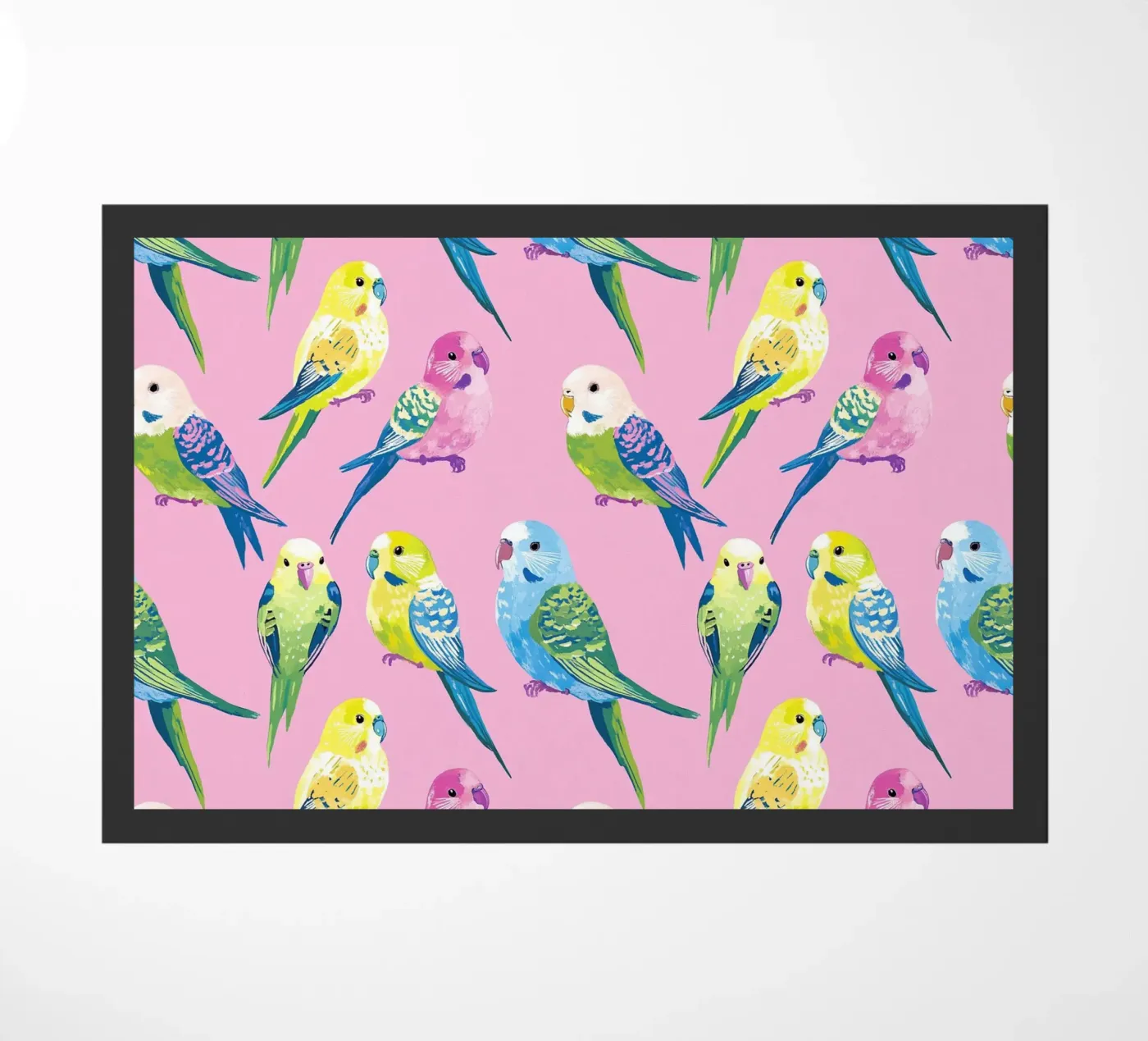 Happy Parakeets doormat by Sunflower Soul Studio