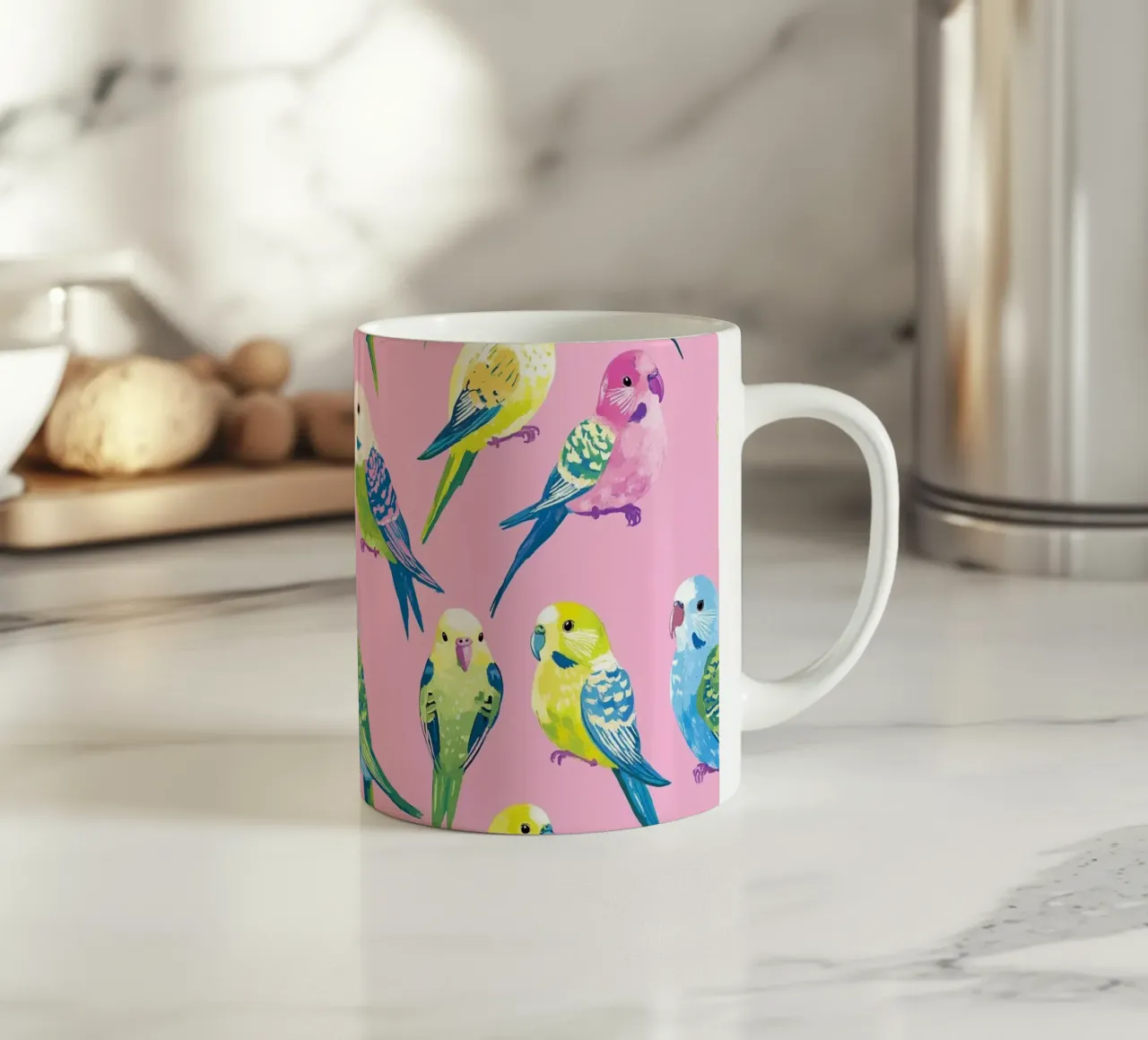 Happy Parakeets tazza in ceramica da Sunflower Soul Studio