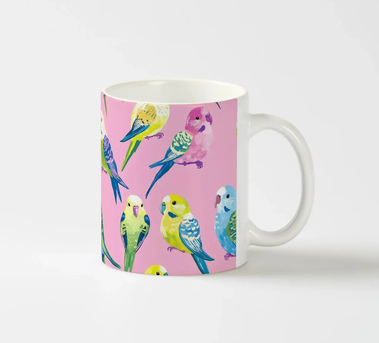 Happy Parakeets tazza in ceramica da Sunflower Soul Studio