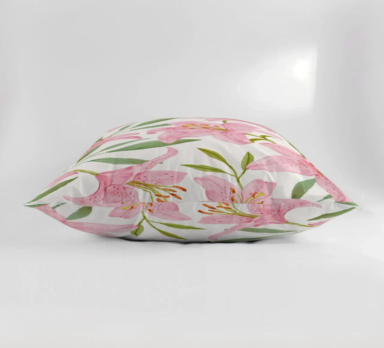 Today is a good day pink lilies pattern decorative cushion by Mostly Pink