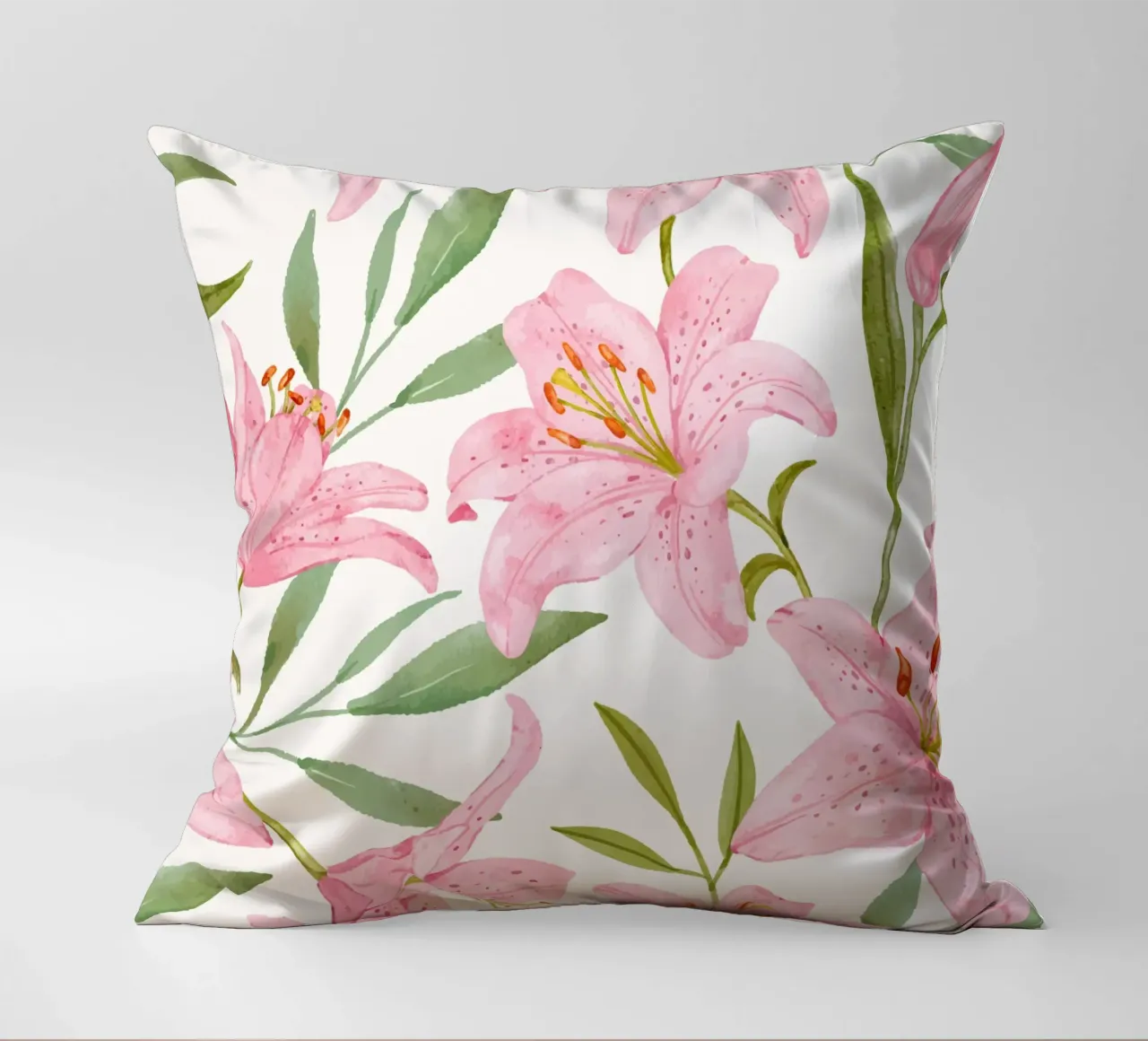 Today is a good day pink lilies pattern decorative cushion by Mostly Pink