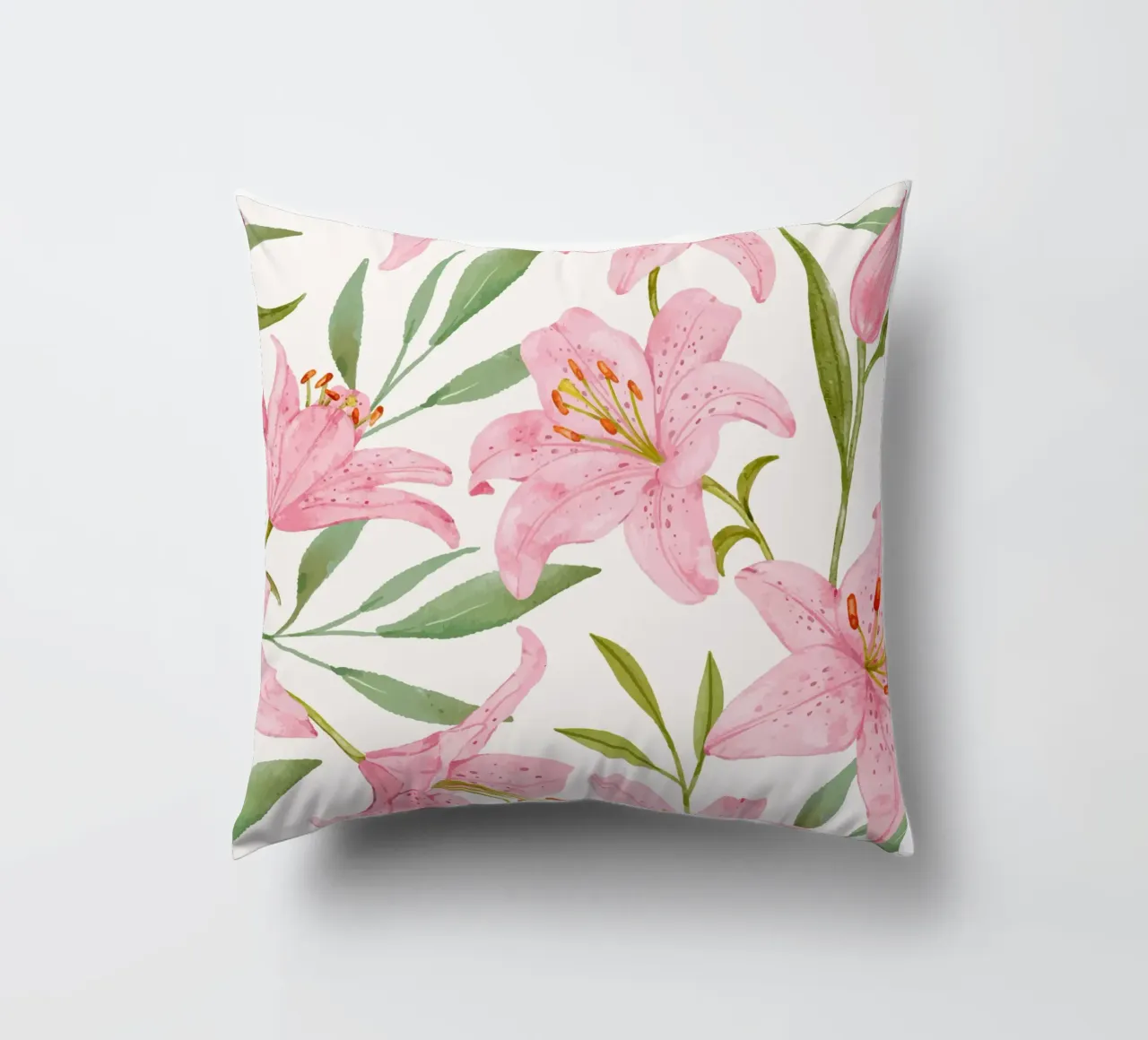 Today is a good day pink lilies pattern decorative cushion by Mostly Pink
