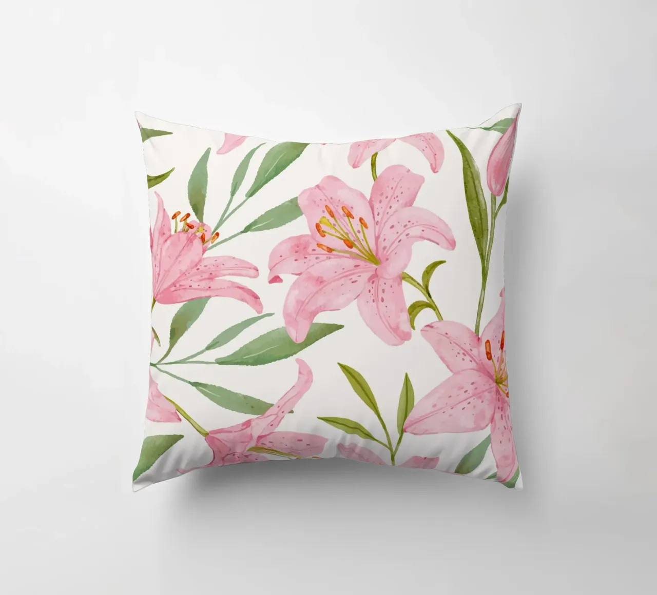 Today is a good day pink lilies pattern decorative cushion by Mostly Pink